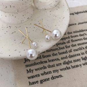 Cross Big and Small Pearl Stud Earings